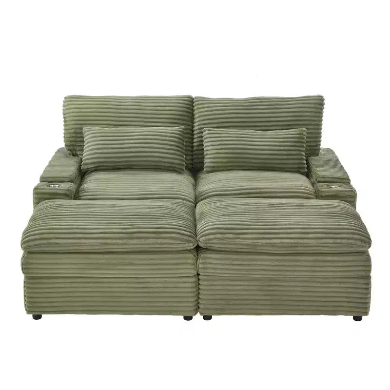 Canapé d'angle moderne 70,9" avec rangement, poufs, 4 ports et 2 porte-gobelets