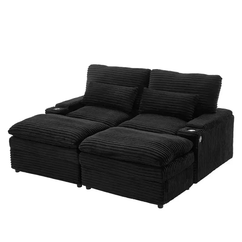 Canapé d'angle moderne 70,9" avec rangement, poufs, 4 ports et 2 porte-gobelets