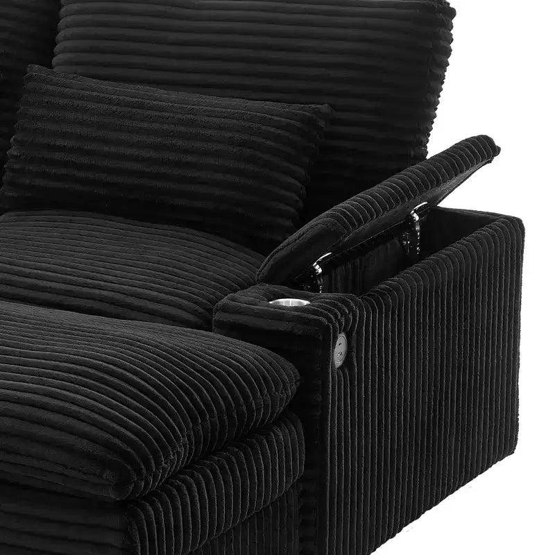 Canapé d'angle moderne 70,9" avec rangement, poufs, 4 ports et 2 porte-gobelets