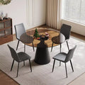 GDFStudio Zephyr Modern 5-Piece Dining Set with Round Tempered Glass Table and Faux Leather Upholstered Chairs