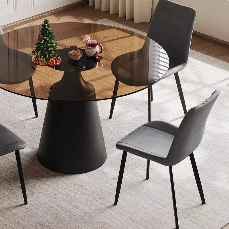 Ensemble de salle à manger GDFStudio Zephyr moderne 5 pièces avec table ronde en verre trempé et chaises rembourrées en similicuir
