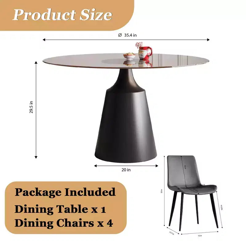 Ensemble de salle à manger GDFStudio Zephyr moderne 5 pièces avec table ronde en verre trempé et chaises rembourrées en similicuir