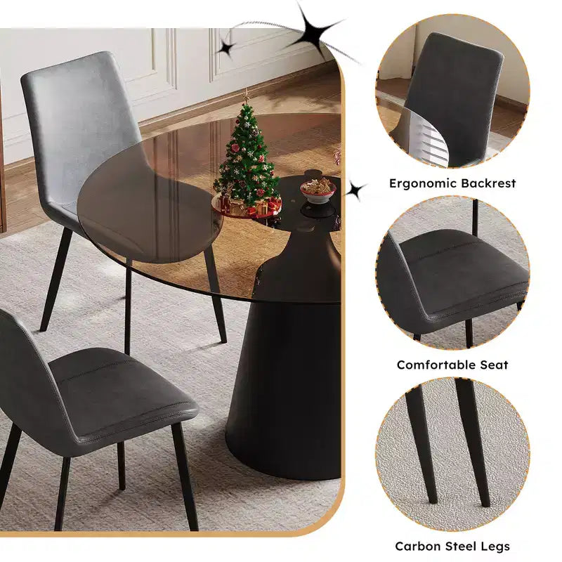 Ensemble de salle à manger GDFStudio Zephyr moderne 5 pièces avec table ronde en verre trempé et chaises rembourrées en similicuir