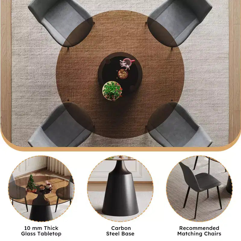 Ensemble de salle à manger GDFStudio Zephyr moderne 5 pièces avec table ronde en verre trempé et chaises rembourrées en similicuir