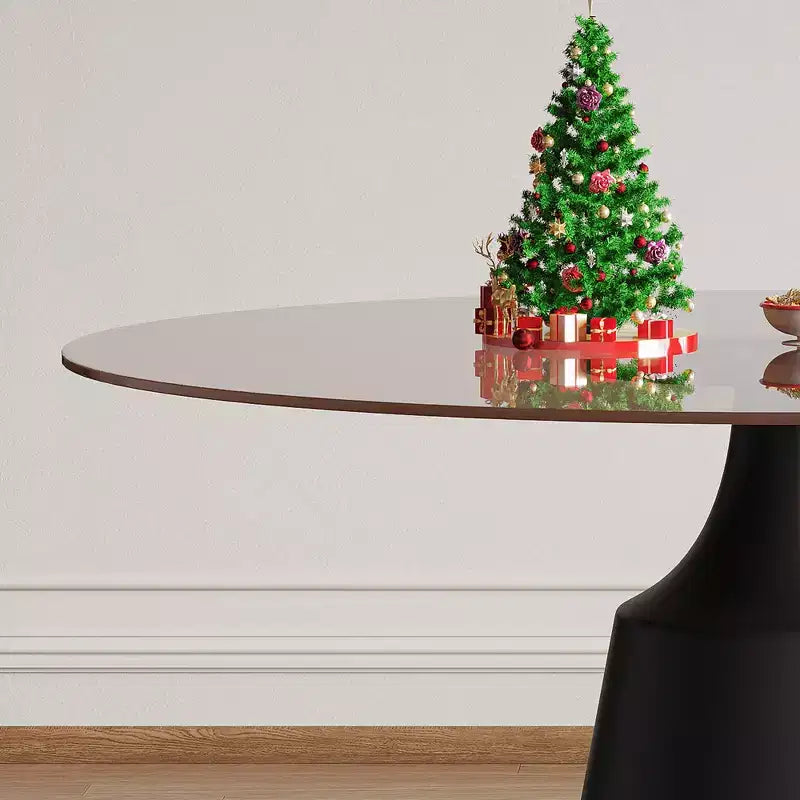 Ensemble de salle à manger GDFStudio Zephyr moderne 5 pièces avec table ronde en verre trempé et chaises rembourrées en similicuir