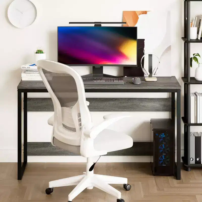 Bureau informatique 52 po Cadre métallique Table d'étude Poste de travail à domicile avec compartiment de rangement