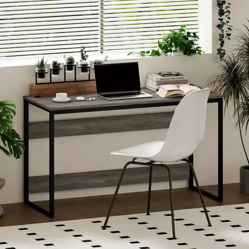 Bureau informatique 52 po Cadre métallique Table d'étude Poste de travail à domicile avec compartiment de rangement