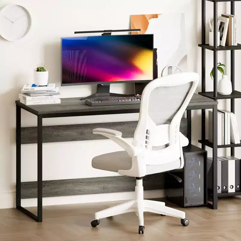 Bureau informatique 52 po Cadre métallique Table d'étude Poste de travail à domicile avec compartiment de rangement