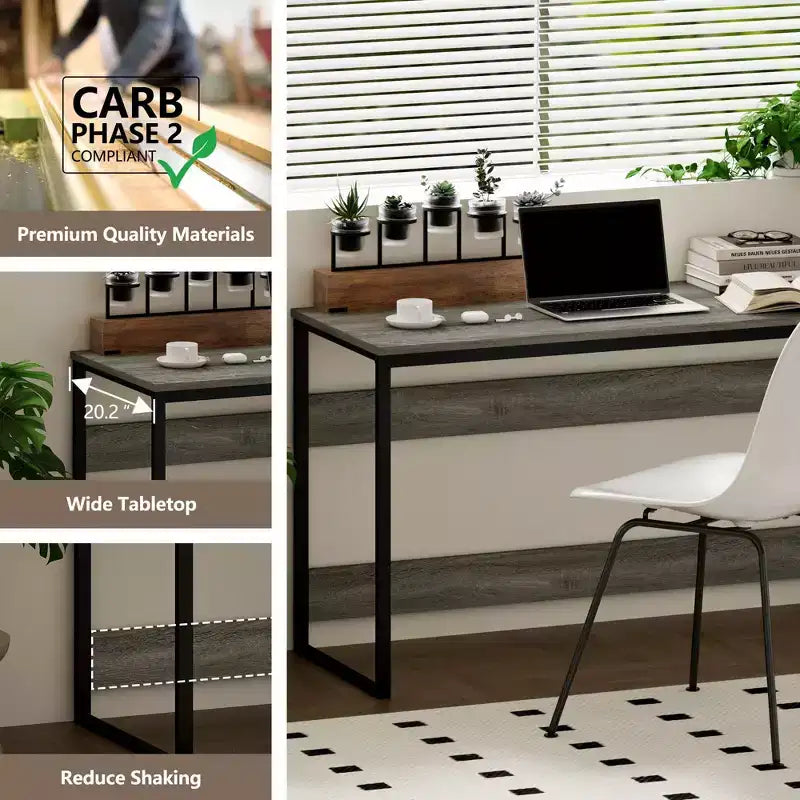 Bureau informatique 52 po Cadre métallique Table d'étude Poste de travail à domicile avec compartiment de rangement