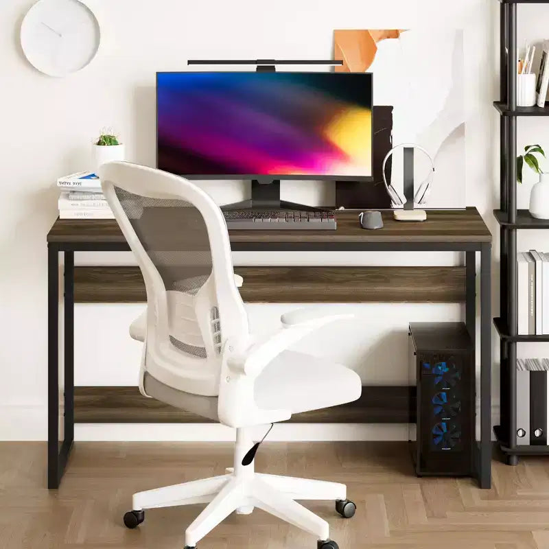 Bureau informatique 52 po Cadre métallique Table d'étude Poste de travail à domicile avec compartiment de rangement
