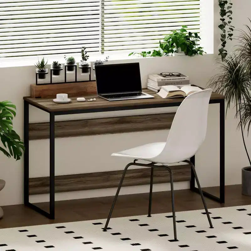 Bureau informatique 52 po Cadre métallique Table d'étude Poste de travail à domicile avec compartiment de rangement