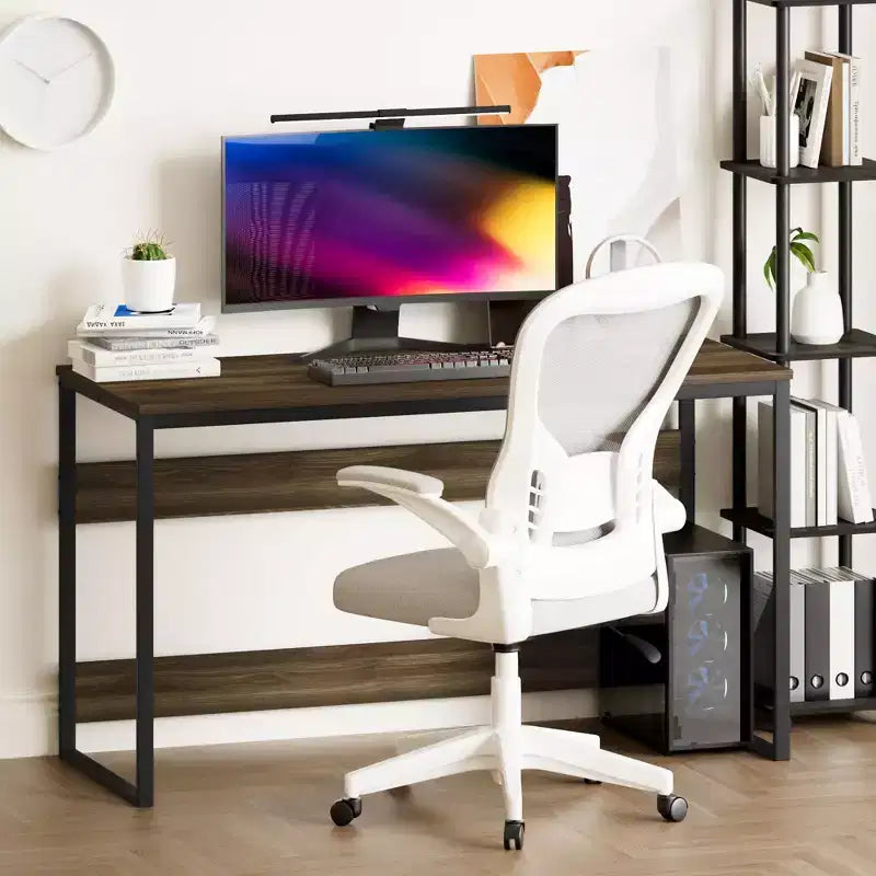 Bureau informatique 52 po Cadre métallique Table d'étude Poste de travail à domicile avec compartiment de rangement