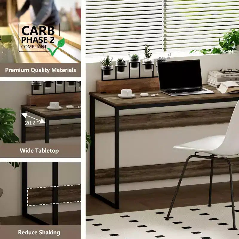 Bureau informatique 52 po Cadre métallique Table d'étude Poste de travail à domicile avec compartiment de rangement