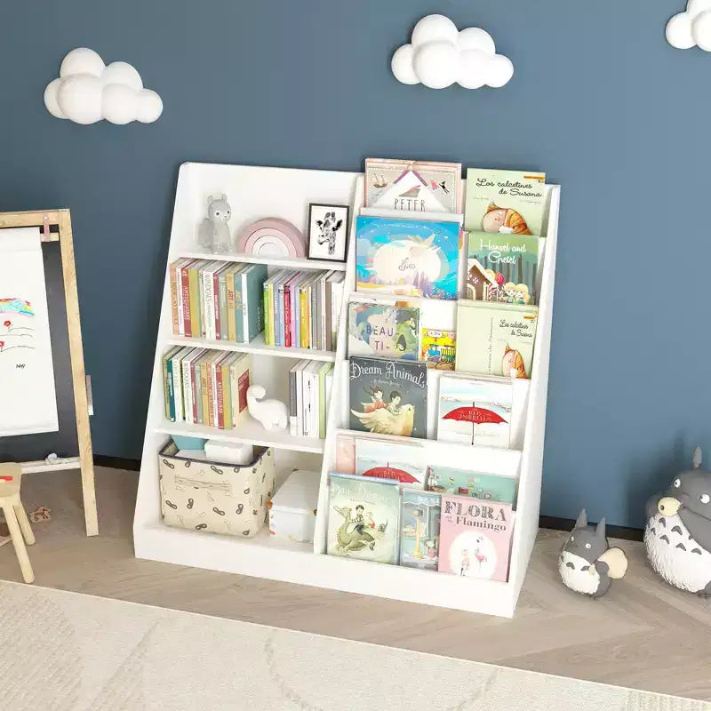 Bibliothèque pour enfants 4 niveaux multifonctionnelle avec rangement pour jouets, étagère en bois pour chambre d'enfant, salle de jeux, avec présentoir