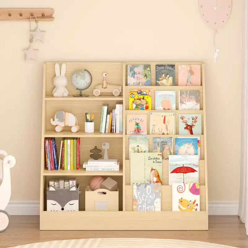 Bibliothèque pour enfants 4 niveaux multifonctionnelle avec rangement pour jouets, étagère en bois pour chambre d'enfant, salle de jeux, avec présentoir