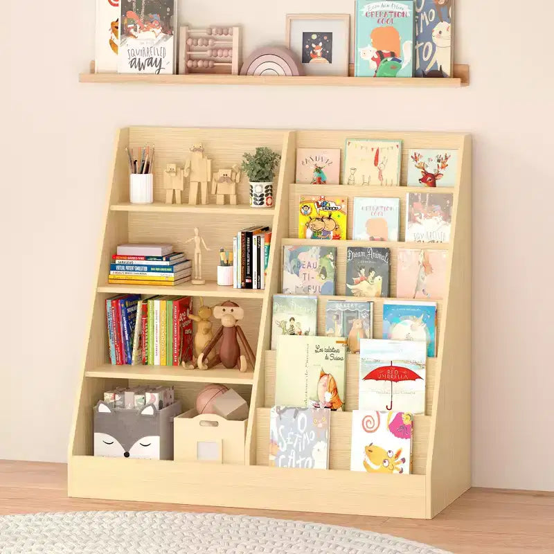 Bibliothèque pour enfants 4 niveaux multifonctionnelle avec rangement pour jouets, étagère en bois pour chambre d'enfant, salle de jeux, avec présentoir