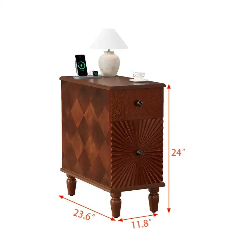 Table d'appoint de 61 cm de haut pour canapé, de style moderne, avec deux tiroirs spacieux et un plateau généreux, idéale comme table d'appoint étroite pour salon