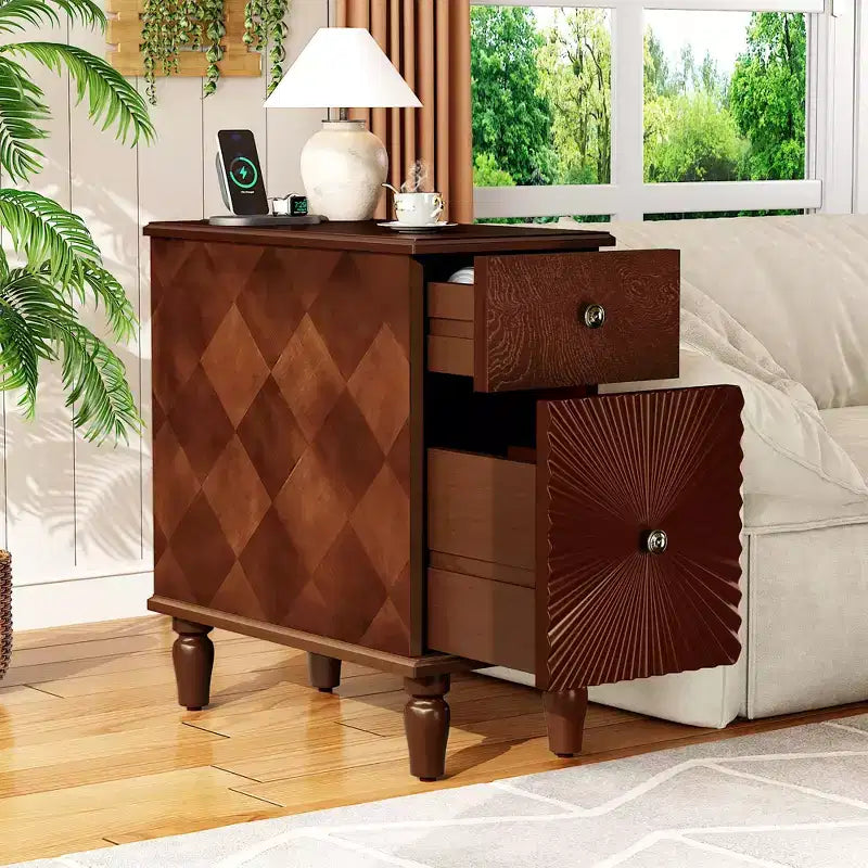 Table d'appoint de 61 cm de haut pour canapé, de style moderne, avec deux tiroirs spacieux et un plateau généreux, idéale comme table d'appoint étroite pour salon