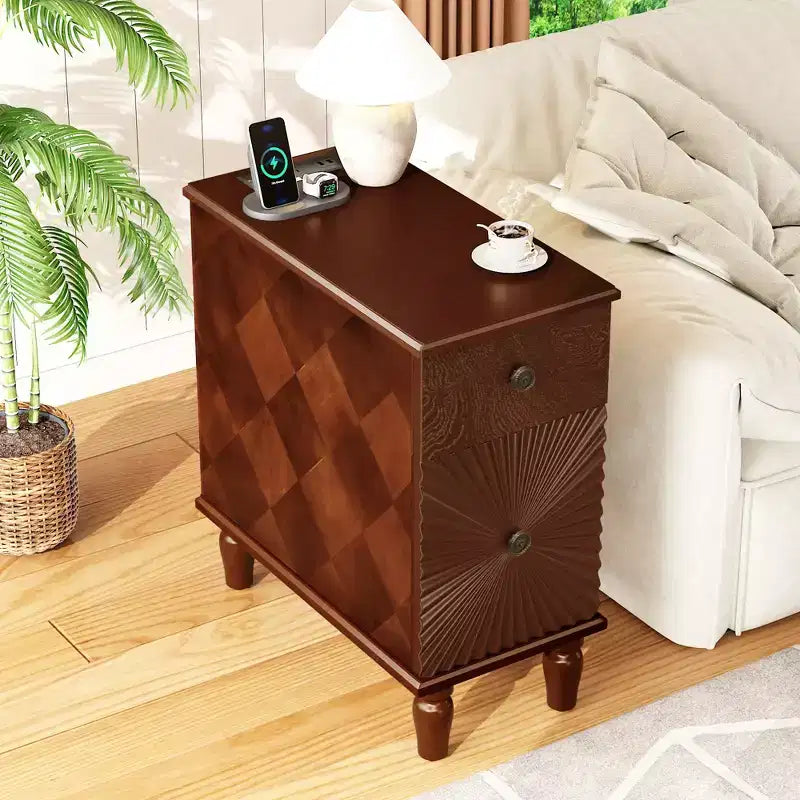 Table d'appoint de 61 cm de haut pour canapé, de style moderne, avec deux tiroirs spacieux et un plateau généreux, idéale comme table d'appoint étroite pour salon