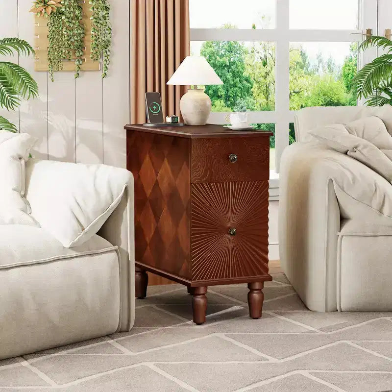 Table d'appoint de 61 cm de haut pour canapé, de style moderne, avec deux tiroirs spacieux et un plateau généreux, idéale comme table d'appoint étroite pour salon