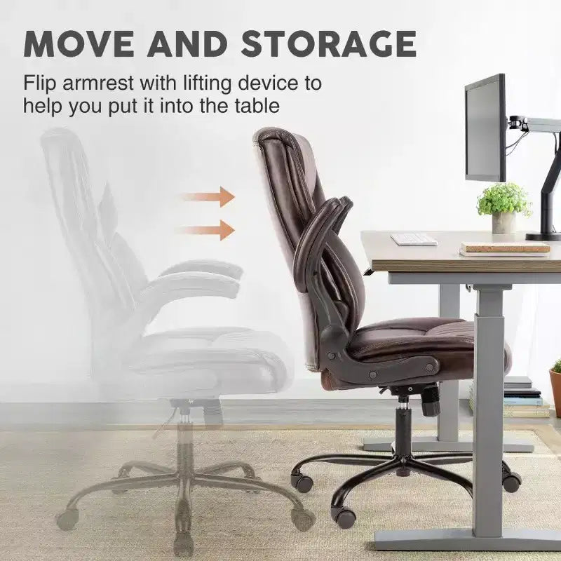 Chaise de bureau ergonomique en cuir PU, Chaise de bureau exécutive à dossier haut avec accoudoirs relevables et support lombaire dynamique, Capacité de 125 kg