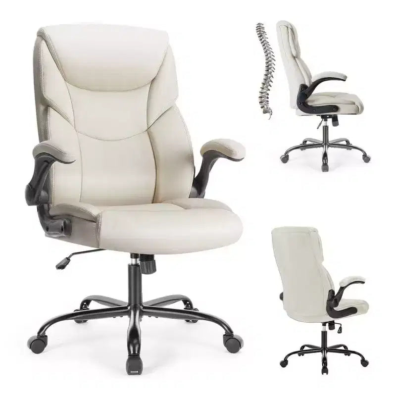 Chaise de bureau ergonomique en cuir PU, Chaise de bureau exécutive à dossier haut avec accoudoirs relevables et support lombaire dynamique, Capacité de 125 kg