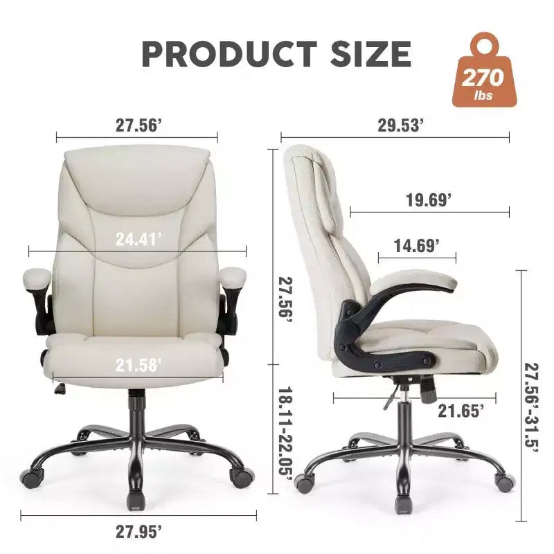 Chaise de bureau ergonomique en cuir PU, Chaise de bureau exécutive à dossier haut avec accoudoirs relevables et support lombaire dynamique, Capacité de 125 kg