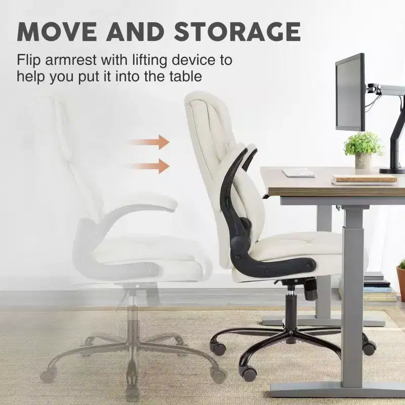 Chaise de bureau ergonomique en cuir PU, Chaise de bureau exécutive à dossier haut avec accoudoirs relevables et support lombaire dynamique, Capacité de 125 kg