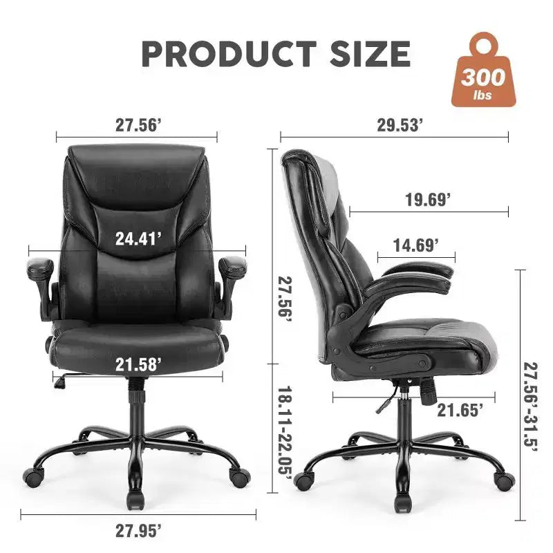 Chaise de bureau ergonomique en cuir PU, Chaise de bureau exécutive à dossier haut avec accoudoirs relevables et support lombaire dynamique, Capacité de 125 kg