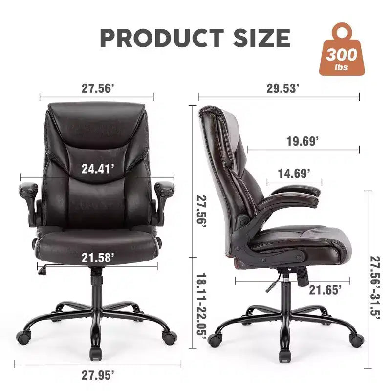 Chaise de bureau ergonomique en cuir PU, Chaise de bureau exécutive à dossier haut avec accoudoirs relevables et support lombaire dynamique, Capacité de 125 kg