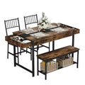 Small Kitchen Table and 2 Chairs for 4 with Bench, Space Saving Kitchen Table Set with Storage Rack and Drawers
