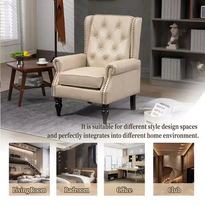 Fauteuil à cadre en bois, pieds en bois robustes, salon chambre à coucher, PU noir