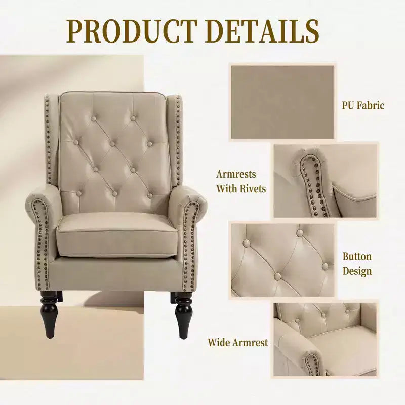 Fauteuil à cadre en bois, pieds en bois robustes, salon chambre à coucher, PU noir
