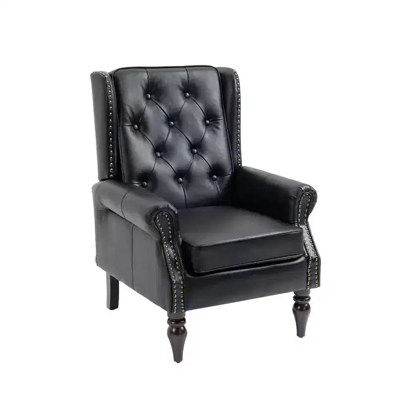 Fauteuil à cadre en bois, pieds en bois robustes, salon chambre à coucher, PU noir