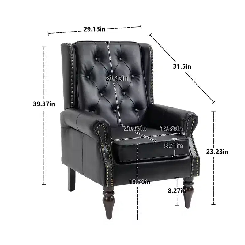 Fauteuil à cadre en bois, pieds en bois robustes, salon chambre à coucher, PU noir