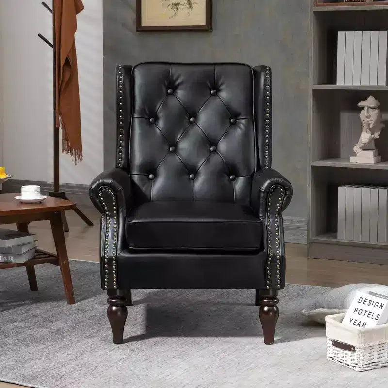 Fauteuil à cadre en bois, pieds en bois robustes, salon chambre à coucher, PU noir