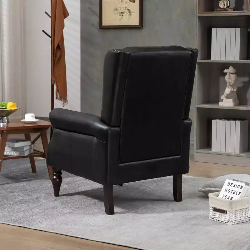 Fauteuil à cadre en bois, pieds en bois robustes, salon chambre à coucher, PU noir
