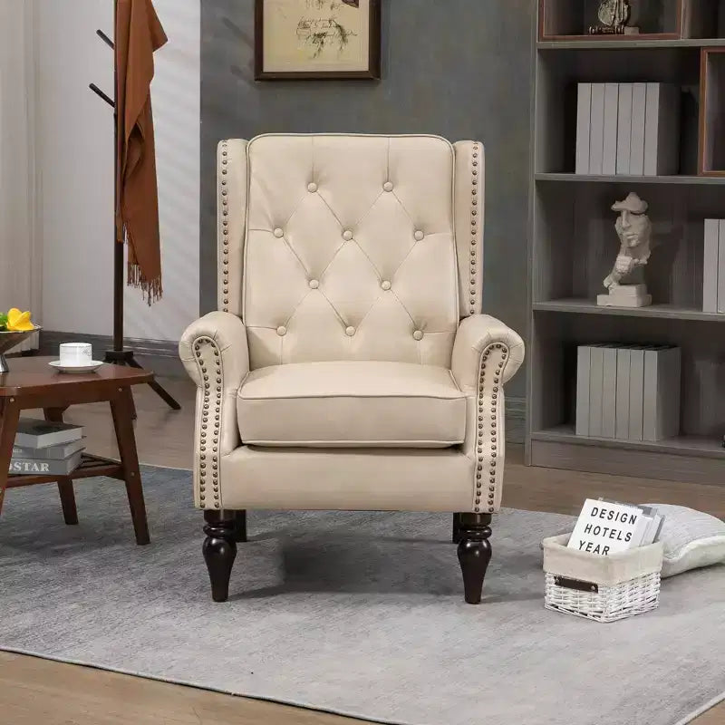 Fauteuil à cadre en bois, pieds en bois robustes, salon chambre à coucher, PU noir