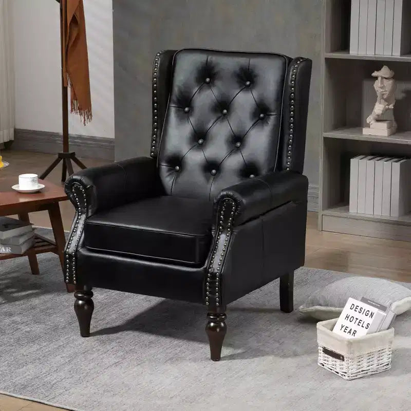 Fauteuil à cadre en bois, pieds en bois robustes, salon chambre à coucher, PU noir