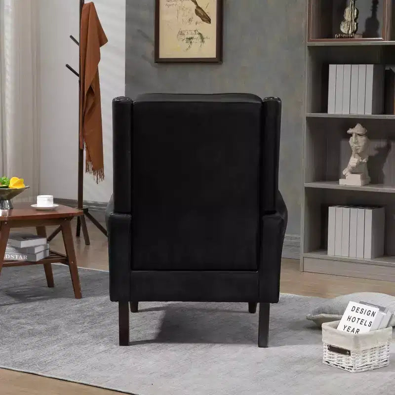 Fauteuil à cadre en bois, pieds en bois robustes, salon chambre à coucher, PU noir