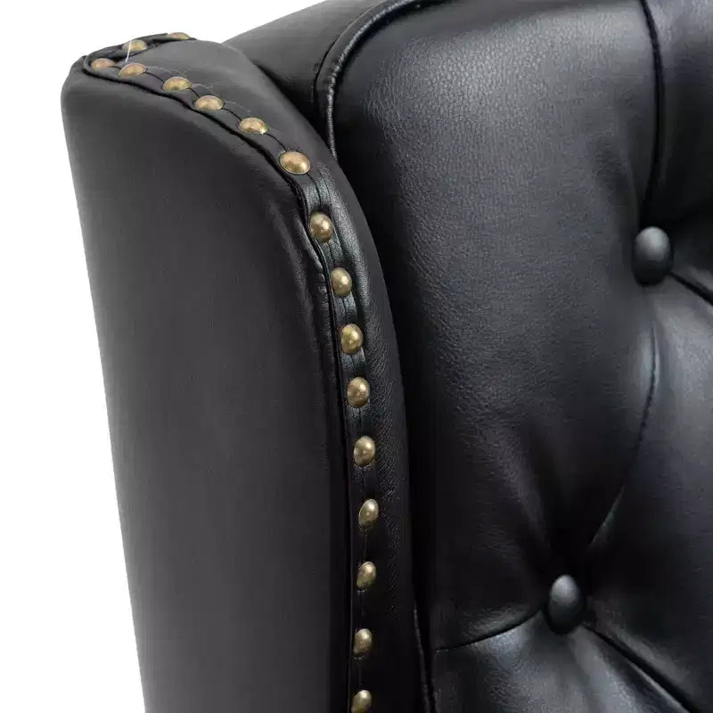 Fauteuil à cadre en bois, pieds en bois robustes, salon chambre à coucher, PU noir