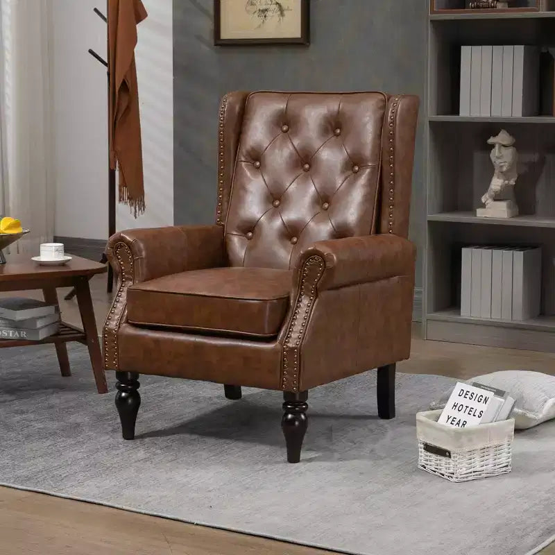 Fauteuil à cadre en bois, pieds en bois robustes, salon chambre à coucher, PU noir