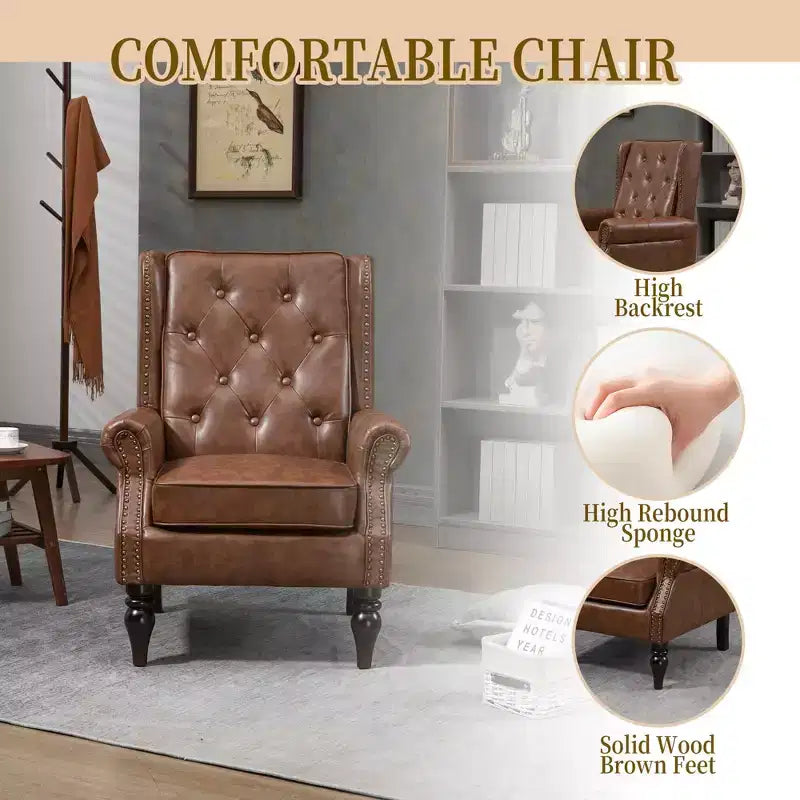 Fauteuil à cadre en bois, pieds en bois robustes, salon chambre à coucher, PU noir