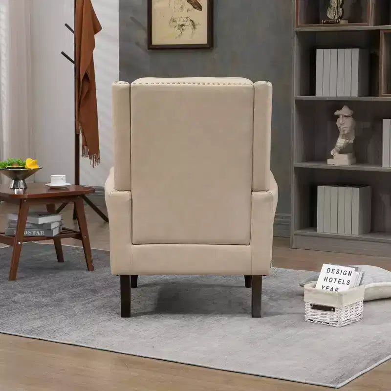 Fauteuil à cadre en bois, pieds en bois robustes, salon chambre à coucher, PU noir