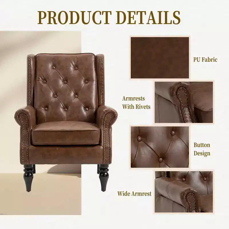 Fauteuil à cadre en bois, pieds en bois robustes, salon chambre à coucher, PU noir