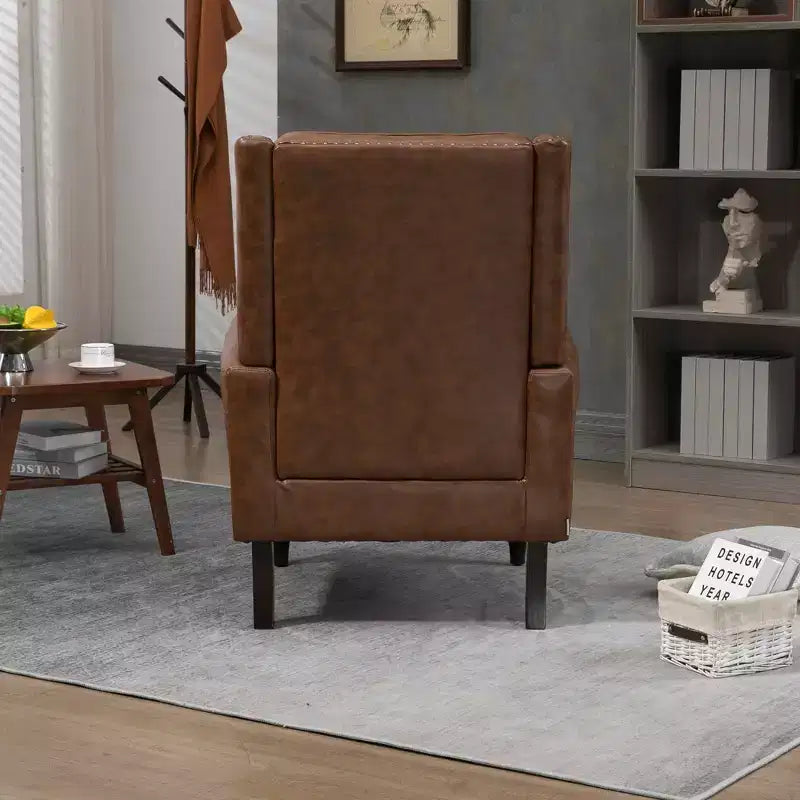 Fauteuil à cadre en bois, pieds en bois robustes, salon chambre à coucher, PU noir