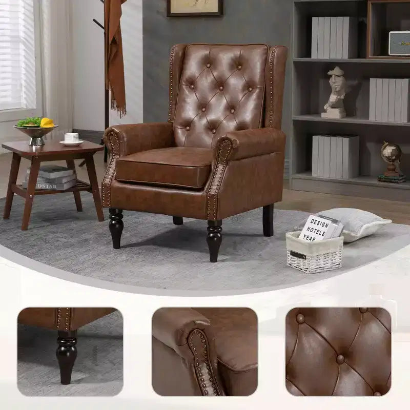 Fauteuil à cadre en bois, pieds en bois robustes, salon chambre à coucher, PU noir