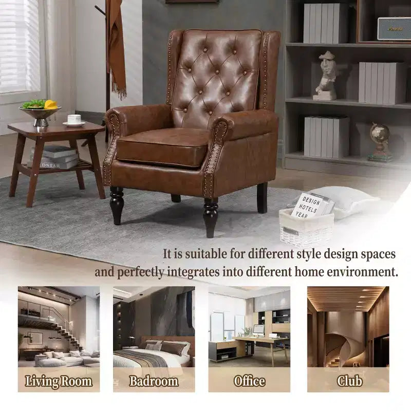 Fauteuil à cadre en bois, pieds en bois robustes, salon chambre à coucher, PU noir
