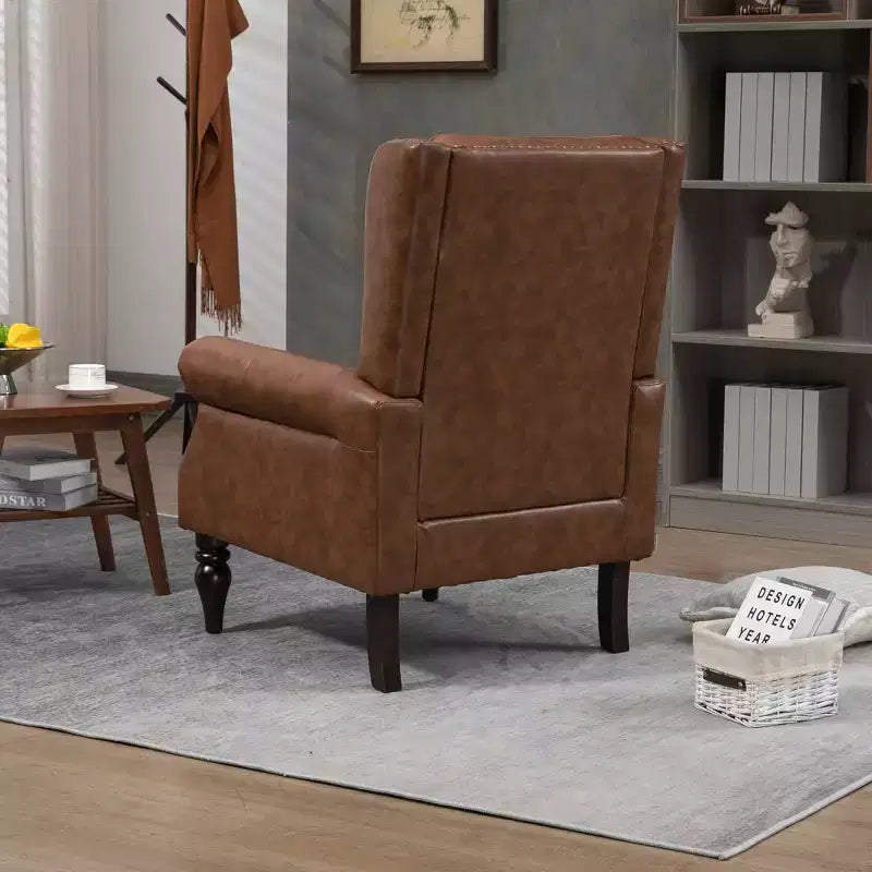 Fauteuil à cadre en bois, pieds en bois robustes, salon chambre à coucher, PU noir