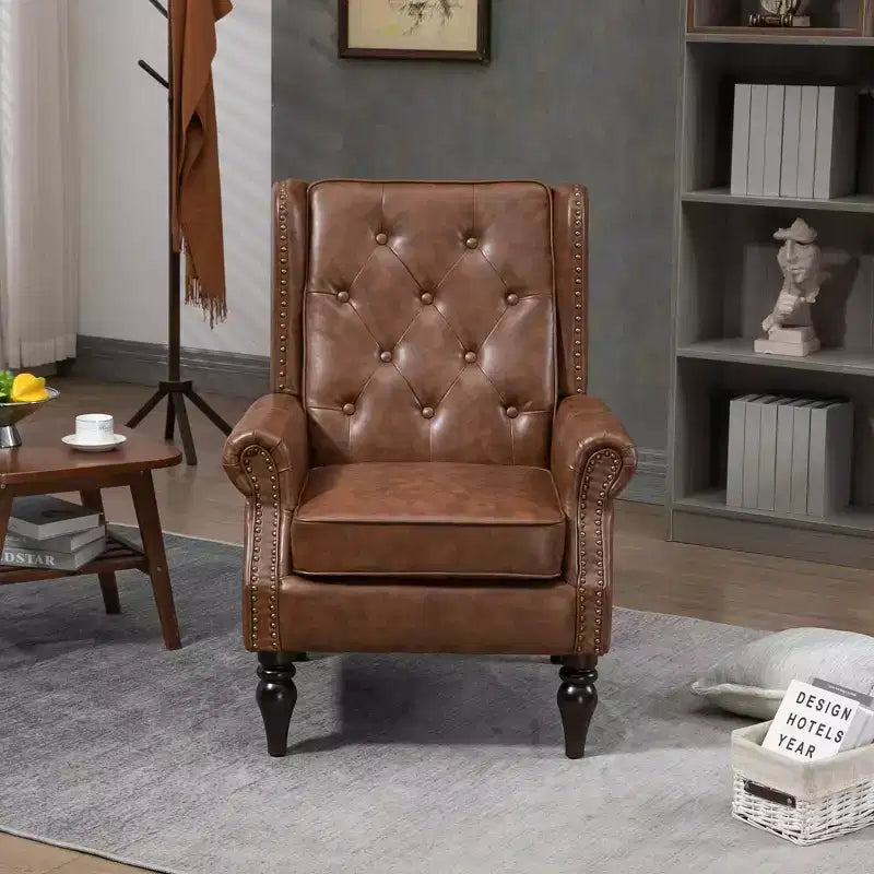 Fauteuil à cadre en bois, pieds en bois robustes, salon chambre à coucher, PU noir